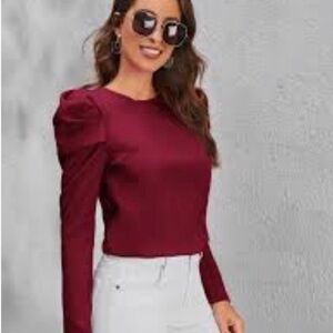 PLENTY by Tracy Reese maroon puff sleeve button side crop top nwt xs